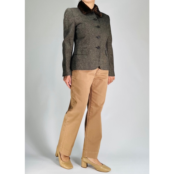 Get Lauren Ralph Lauren Womens Blazer Lambs Wool Faux Fur Collar Brown Size 6 - Picture 11 of 11